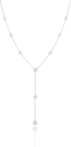 LANE WOODS Moissanite Lariat Necklace for Women, 925 Sterling Silver Y Necklace with Teardrop Pendant, Dainty Gold Plated Drop Necklace 16+2 Inch Adjustable Chain, Bridal Wedding Prom Jewelry in Saudi Arabia