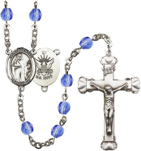 Bonyak Jewelry ST. Brendan The Navigator/Navy Silver-Plated Rosary - Every Birth Month Color and More in Kuwait