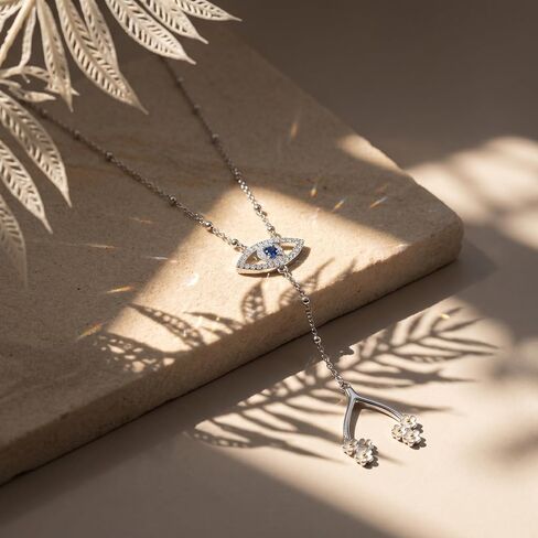 Evil Eye Wishbone Y Necklace Lucky Protection Necklace Religious Faith Evil Eye Wishbone Jewelry Gifts for Women in Saudi Arabia