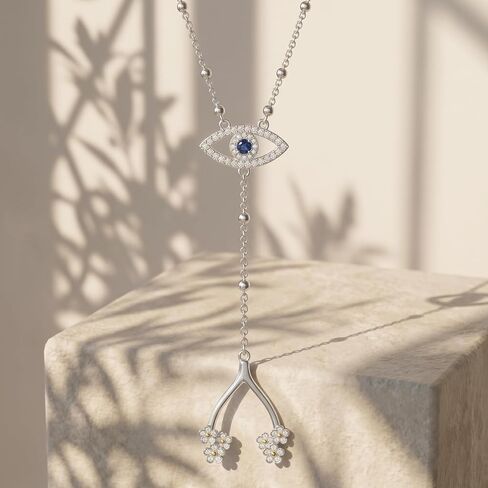 Evil Eye Wishbone Y Necklace Lucky Protection Necklace Religious Faith Evil Eye Wishbone Jewelry Gifts for Women in Saudi Arabia