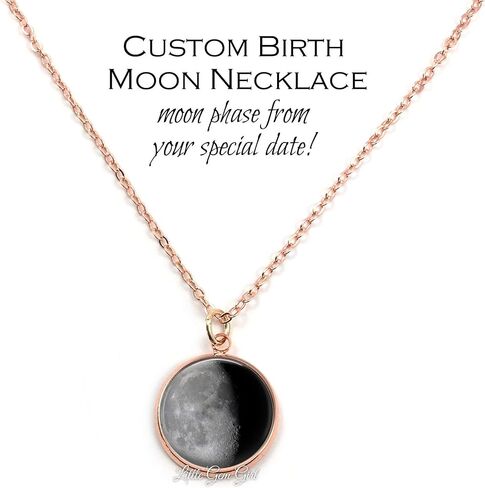 Personalized Custom Birth Moon Necklace with 1, 2, 3 or 4 Personalized Birthday Moon Phase Rose Gold Charms in Saudi Arabia