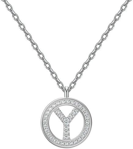 925 Silver Initial Necklaces for Women White Gold Plated Round Alphabet Letter Pendant Necklace with Cubic Zirconia Chain Length 18+2 Inch Name Necklace for Women Gift in Saudi Arabia