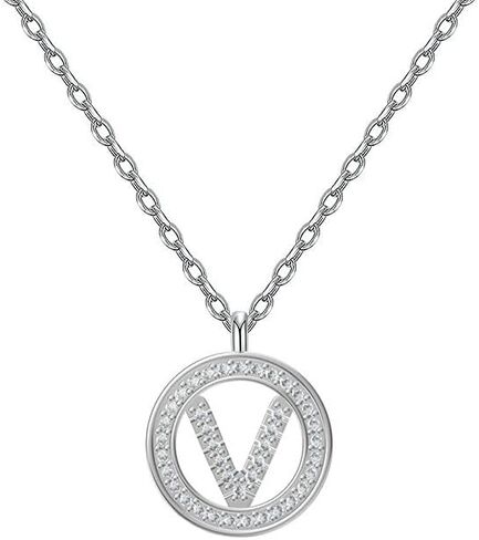 925 Silver Initial Necklaces for Women White Gold Plated Round Alphabet Letter Pendant Necklace with Cubic Zirconia Chain Length 18+2 Inch Name Necklace for Women Gift in Saudi Arabia