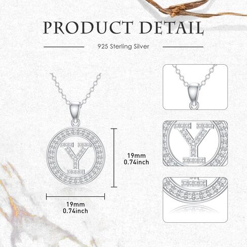 925 Silver Initial Necklaces for Women White Gold Plated Round Alphabet Letter Pendant Necklace with Cubic Zirconia Chain Length 18+2 Inch Name Necklace for Women Gift in Saudi Arabia