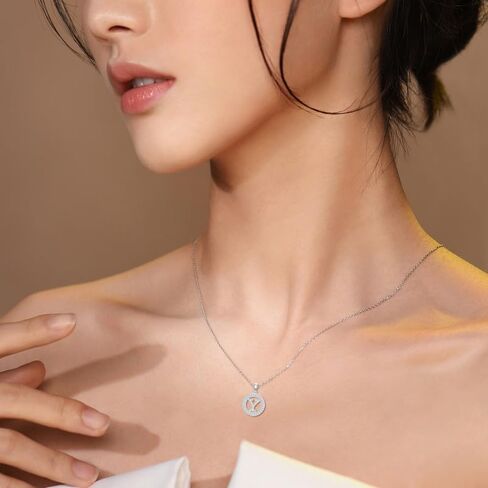925 Silver Initial Necklaces for Women White Gold Plated Round Alphabet Letter Pendant Necklace with Cubic Zirconia Chain Length 18+2 Inch Name Necklace for Women Gift in Saudi Arabia