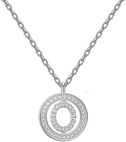 925 Silver Initial Necklaces for Women White Gold Plated Round Alphabet Letter Pendant Necklace with Cubic Zirconia Chain Length 18+2 Inch Name Necklace for Women Gift in Saudi Arabia