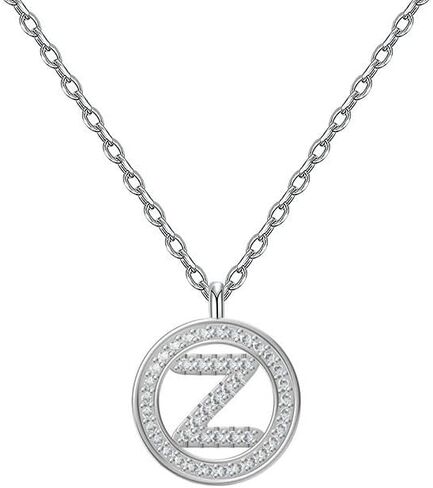 925 Silver Initial Necklaces for Women White Gold Plated Round Alphabet Letter Pendant Necklace with Cubic Zirconia Chain Length 18+2 Inch Name Necklace for Women Gift in Saudi Arabia