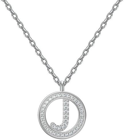 925 Silver Initial Necklaces for Women White Gold Plated Round Alphabet Letter Pendant Necklace with Cubic Zirconia Chain Length 18+2 Inch Name Necklace for Women Gift in Saudi Arabia