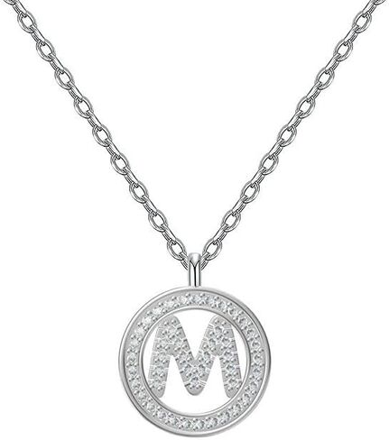 925 Silver Initial Necklaces for Women White Gold Plated Round Alphabet Letter Pendant Necklace with Cubic Zirconia Chain Length 18+2 Inch Name Necklace for Women Gift in Saudi Arabia