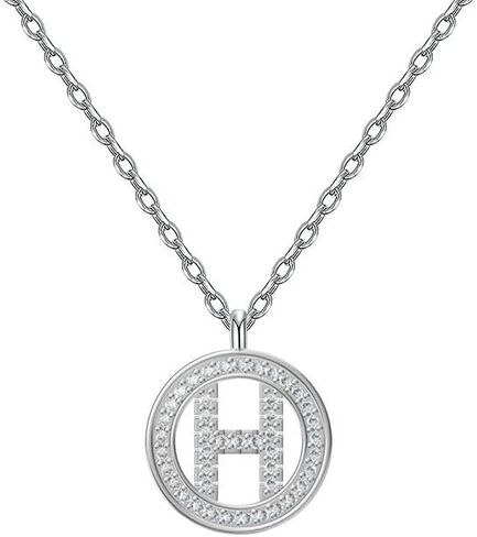 925 Silver Initial Necklaces for Women White Gold Plated Round Alphabet Letter Pendant Necklace with Cubic Zirconia Chain Length 18+2 Inch Name Necklace for Women Gift in Saudi Arabia