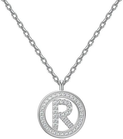 925 Silver Initial Necklaces for Women White Gold Plated Round Alphabet Letter Pendant Necklace with Cubic Zirconia Chain Length 18+2 Inch Name Necklace for Women Gift in Saudi Arabia