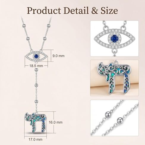 Evil Eye Necklace Created Abalone Chai Necklace Evil Eye Religion Protection Jewelry Gifts for Women in Saudi Arabia