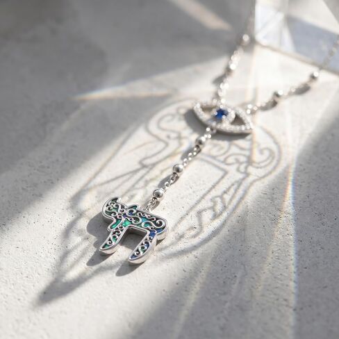 Evil Eye Necklace Created Abalone Chai Necklace Evil Eye Religion Protection Jewelry Gifts for Women in Saudi Arabia