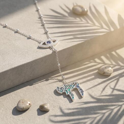 Evil Eye Necklace Created Abalone Chai Necklace Evil Eye Religion Protection Jewelry Gifts for Women in Saudi Arabia