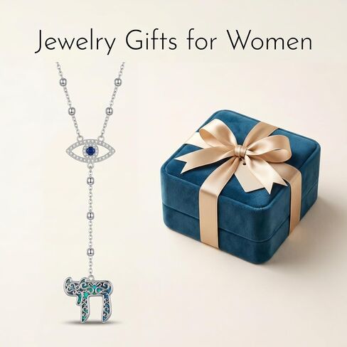 Evil Eye Necklace Created Abalone Chai Necklace Evil Eye Religion Protection Jewelry Gifts for Women in Saudi Arabia