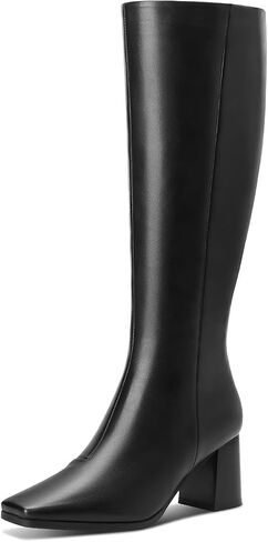 Sleek Black Knee High Boots for Women with Chunky Heel Side Zip Design Chic Black Wide Boots for Women in Saudi Arabia