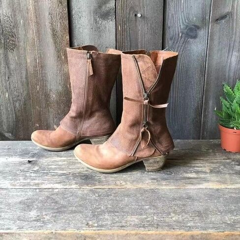 Women's Fashion Dressy Ankle Boots Round Toe Side Zipper Chunky Block High Heel Western Short Booties in Kuwait