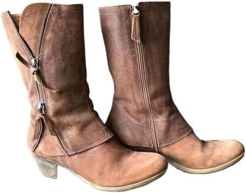 Women's Fashion Dressy Ankle Boots Round Toe Side Zipper Chunky Block High Heel Western Short Booties in Kuwait