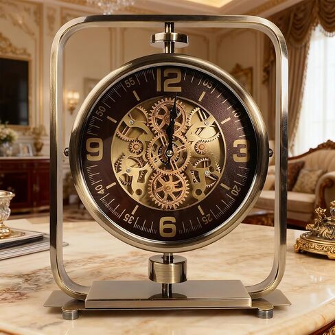 Moving Gears Desk Clock, Mantle Clock, Industrial Steampunk Art Decorative Clocks for Living Room Farmhouse Office, Christams Gifts Ideas for Father Boss Senior Friend (11inch Rosegold) in Saudi Arabia