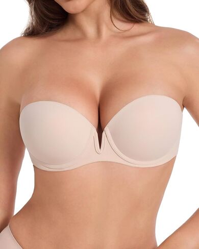 HACI Strapless Push Up Bra Plunge Deep V Thick Padded 1.5 Cup Underwire Multiway Bra in Kuwait