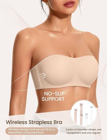 Avidlove Strapless Bras for Women Non Slip Wireless Comfy Bandeau Seamless No Underwire Padded Bralette Tube Bra Daily Nude in Kuwait