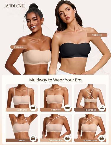 Avidlove Strapless Bras for Women Non Slip Wireless Comfy Bandeau Seamless No Underwire Padded Bralette Tube Bra Daily Nude in Kuwait