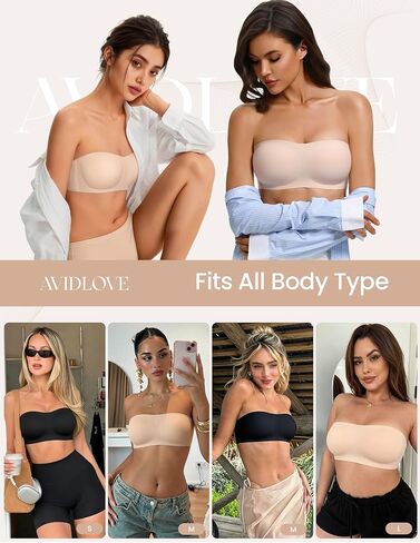 Avidlove Strapless Bras for Women Non Slip Wireless Comfy Bandeau Seamless No Underwire Padded Bralette Tube Bra Daily Nude in Kuwait