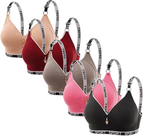 Sports Bras for Women Pack 5 High Support Adjustable Wireless Bra Printed Workout Everyday Bars with Padded in Kuwait