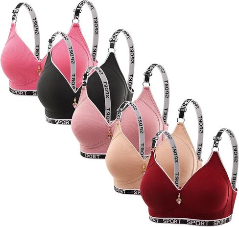Sports Bras for Women Pack 5 High Support Adjustable Wireless Bra Printed Workout Everyday Bars with Padded in Kuwait
