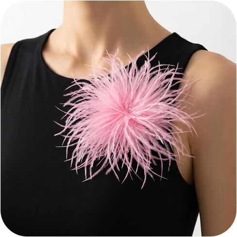 190mm Ostrich Feather Brooch Pin for Women Men Fluffy Large Feather Corsage Hair Clip Lapel Pin Wedding Bridal Derby Hat Cocktail Party Banquet Prom Accessories Jewelry Gift in Kuwait