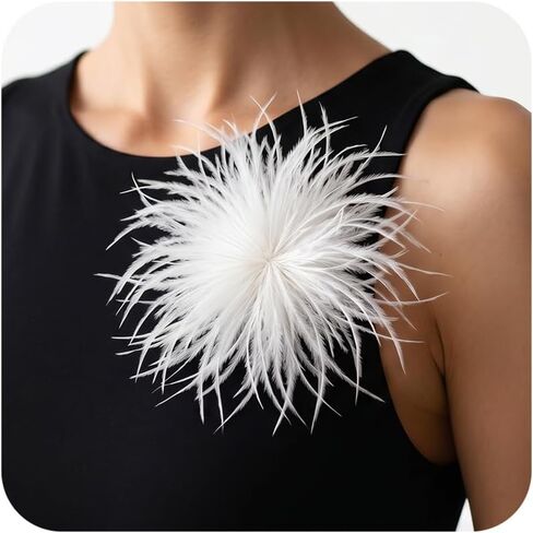 190mm Ostrich Feather Brooch Pin for Women Men Fluffy Large Feather Corsage Hair Clip Lapel Pin Wedding Bridal Derby Hat Cocktail Party Banquet Prom Accessories Jewelry Gift in Kuwait