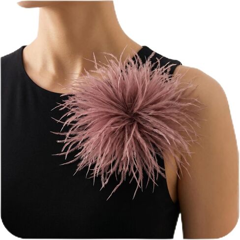 190mm Ostrich Feather Brooch Pin for Women Men Fluffy Large Feather Corsage Hair Clip Lapel Pin Wedding Bridal Derby Hat Cocktail Party Banquet Prom Accessories Jewelry Gift in Kuwait