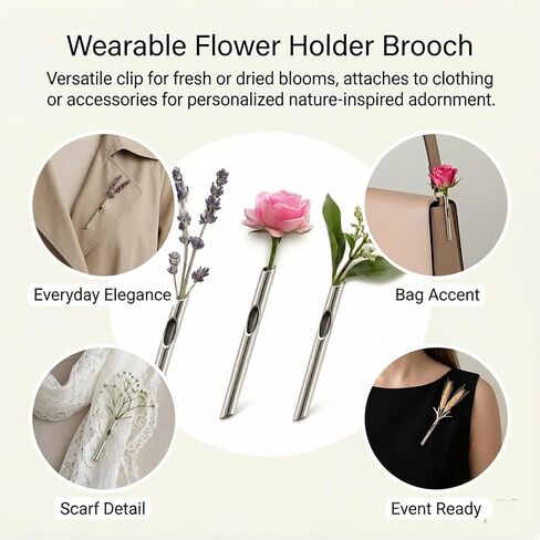 3-Piece Wearable Flower Brooch Holder Set - Metal Mini Vase Lapel Pins with Center Hole Design for Fresh Dried Flowers, DIY Floral Boutonniere Clips for Men Suit, Women Coat Accent in Saudi Arabia