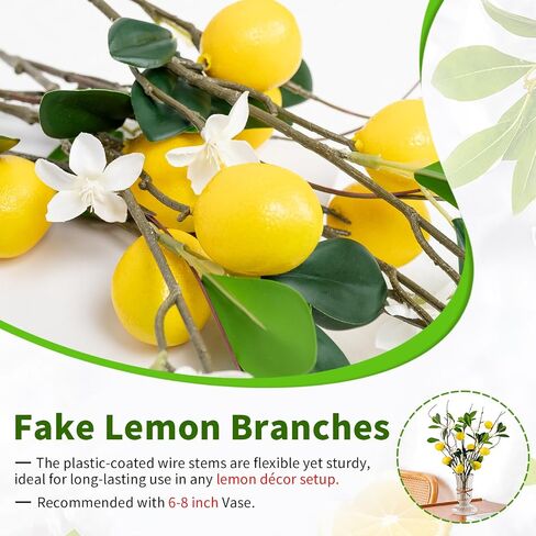4 PCS 18.9" Artificial Lemon Branches for Kitchen Decor, Faux Yellow Lemons with Magnolia Flower & Willow Stems, Realistic Fake Fruit Picks for Farmhouse Party Decoration and Vase Arrangements in Saudi Arabia