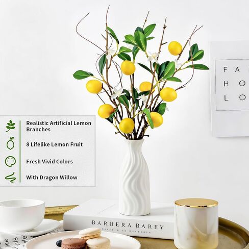 4 PCS 18.9" Artificial Lemon Branches for Kitchen Decor, Faux Yellow Lemons with Magnolia Flower & Willow Stems, Realistic Fake Fruit Picks for Farmhouse Party Decoration and Vase Arrangements in Saudi Arabia