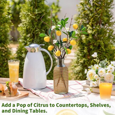 4 PCS 18.9" Artificial Lemon Branches for Kitchen Decor, Faux Yellow Lemons with Magnolia Flower & Willow Stems, Realistic Fake Fruit Picks for Farmhouse Party Decoration and Vase Arrangements in Saudi Arabia