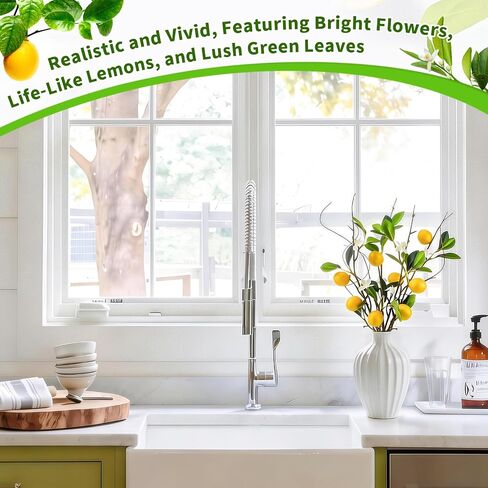 4 PCS 18.9" Artificial Lemon Branches for Kitchen Decor, Faux Yellow Lemons with Magnolia Flower & Willow Stems, Realistic Fake Fruit Picks for Farmhouse Party Decoration and Vase Arrangements in Saudi Arabia