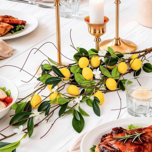 4 PCS 18.9" Artificial Lemon Branches for Kitchen Decor, Faux Yellow Lemons with Magnolia Flower & Willow Stems, Realistic Fake Fruit Picks for Farmhouse Party Decoration and Vase Arrangements in Saudi Arabia