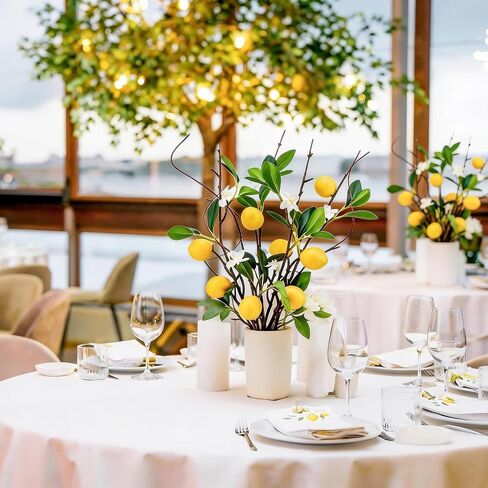 4 PCS 18.9" Artificial Lemon Branches for Kitchen Decor, Faux Yellow Lemons with Magnolia Flower & Willow Stems, Realistic Fake Fruit Picks for Farmhouse Party Decoration and Vase Arrangements in Saudi Arabia