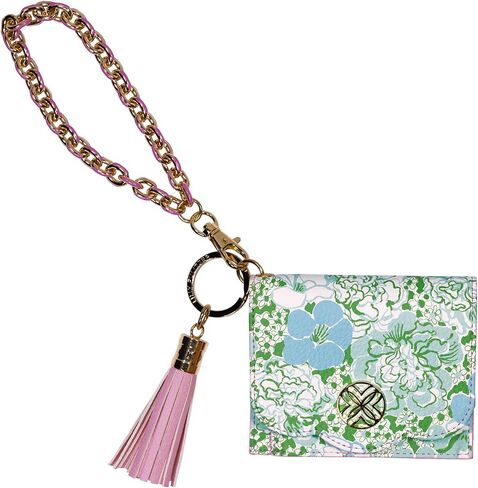 Lilly Pulitzer Snap ID Card Case, Cute Keychain Wallet, Slim Credit Card Holder with Gold Chain Wristlet Strap (Mint Condition Burst of Joy) in Kuwait