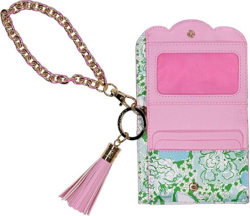 Lilly Pulitzer Snap ID Card Case, Cute Keychain Wallet, Slim Credit Card Holder with Gold Chain Wristlet Strap (Mint Condition Burst of Joy) in Kuwait