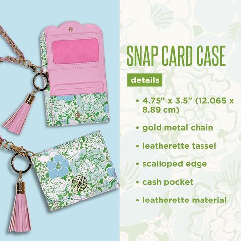 Lilly Pulitzer Snap ID Card Case, Cute Keychain Wallet, Slim Credit Card Holder with Gold Chain Wristlet Strap (Mint Condition Burst of Joy) in Kuwait