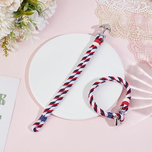 CREATCABIN 1 Box 2Pcs American Flag Bracelets Nautical Anchor Bracelet Independence Red White Blue Stainless Steel Nylon Sailor Handmade Braid Rope Wrap Wristband Cuff for Men Accessories 8.3 Inch in Saudi Arabia