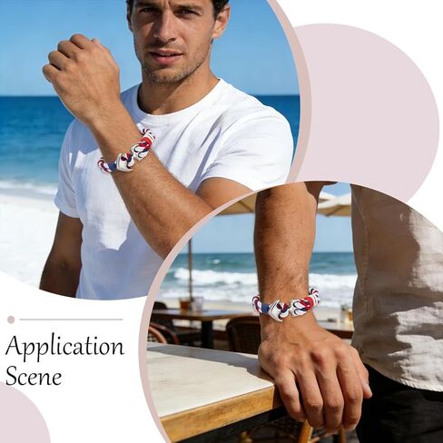 CREATCABIN 1 Box 2Pcs American Flag Bracelets Nautical Anchor Bracelet Independence Red White Blue Stainless Steel Nylon Sailor Handmade Braid Rope Wrap Wristband Cuff for Men Accessories 8.3 Inch in Saudi Arabia