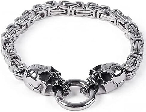 Punk Gothic Double Skull Cuban Chain Metal Bracelet Men's Personalized Retro Hip-Hop Rock Party Casual Jewelry Gift in Kuwait