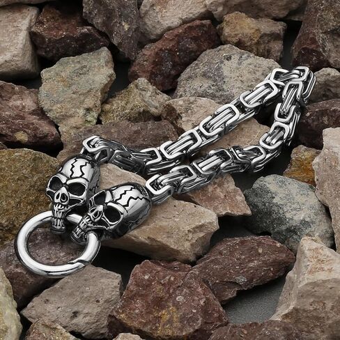 Punk Gothic Double Skull Cuban Chain Metal Bracelet Men's Personalized Retro Hip-Hop Rock Party Casual Jewelry Gift in Kuwait