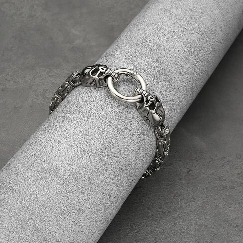 Punk Gothic Double Skull Cuban Chain Metal Bracelet Men's Personalized Retro Hip-Hop Rock Party Casual Jewelry Gift in Kuwait