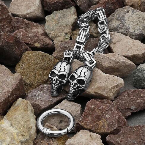 Punk Gothic Double Skull Cuban Chain Metal Bracelet Men's Personalized Retro Hip-Hop Rock Party Casual Jewelry Gift in Kuwait