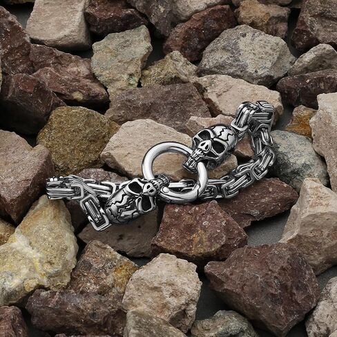 Punk Gothic Double Skull Cuban Chain Metal Bracelet Men's Personalized Retro Hip-Hop Rock Party Casual Jewelry Gift in Kuwait