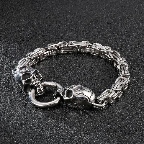 Punk Gothic Double Skull Cuban Chain Metal Bracelet Men's Personalized Retro Hip-Hop Rock Party Casual Jewelry Gift in Kuwait